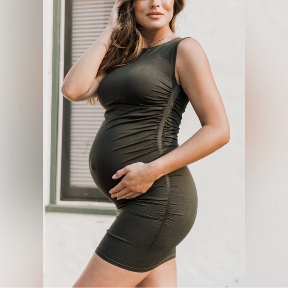 BLANQI Dark Green Square Neck Comfort Support Mini Maternity Dress (M/L)